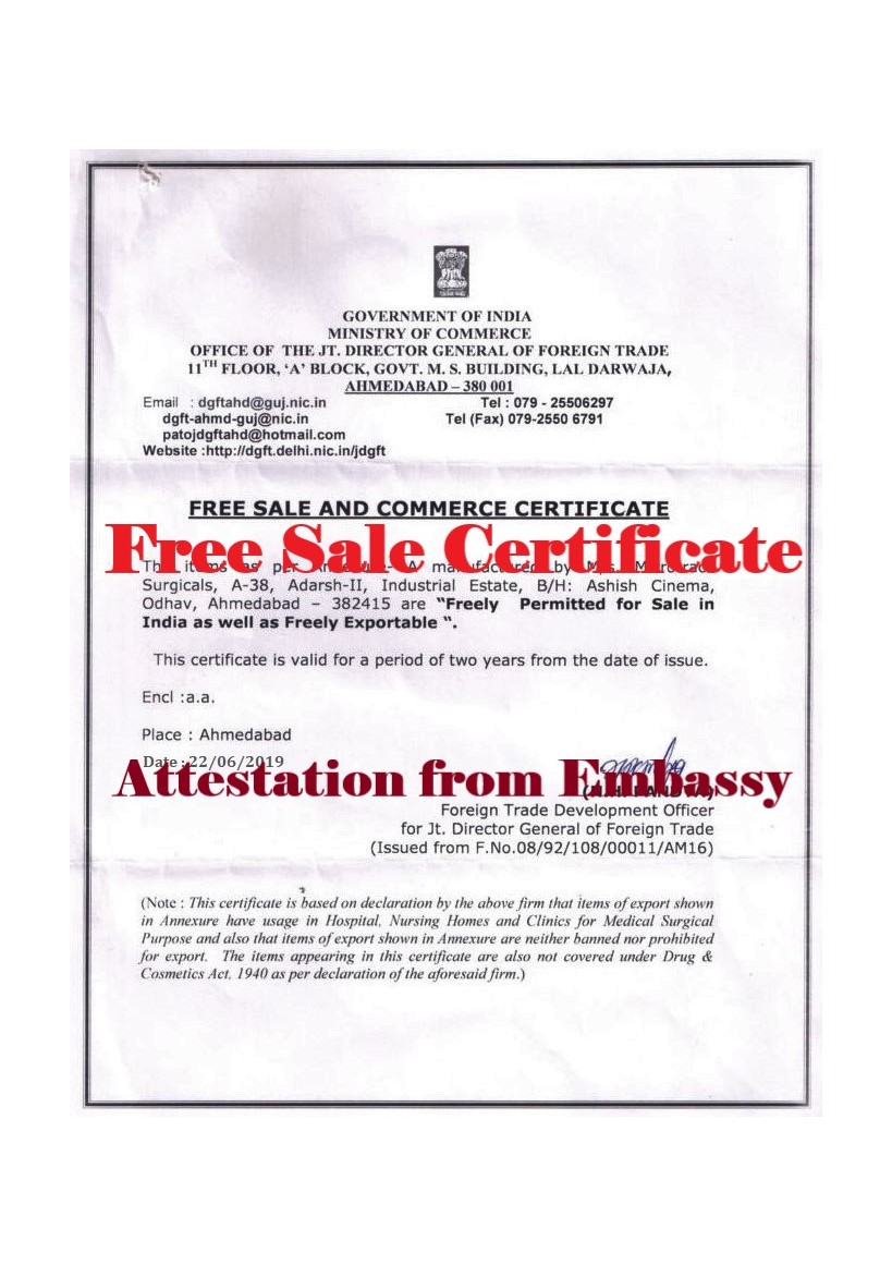 Free Sale Certificate Attestation In India FSC Legalization